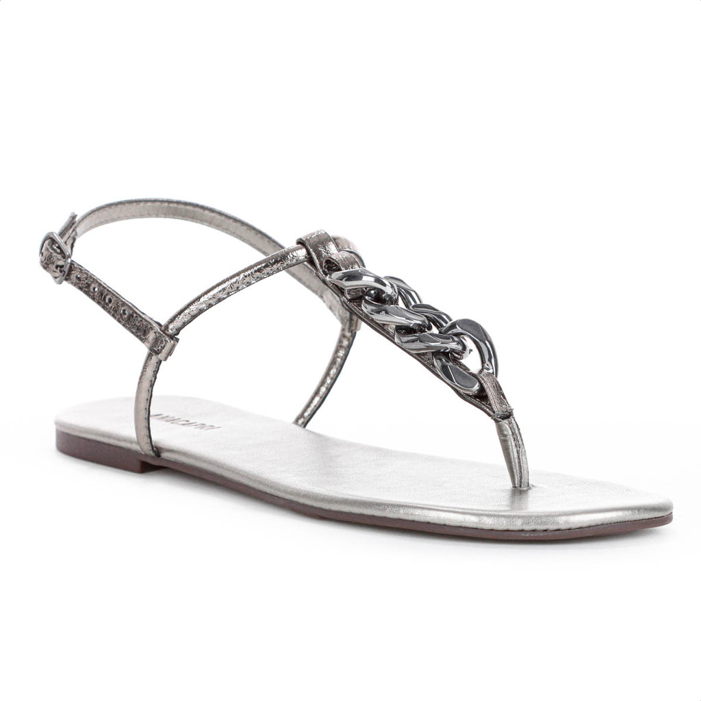 Sandália Rasteira Anacapri Corrente Slim New Prata - Feminino em Oferta na Shopee