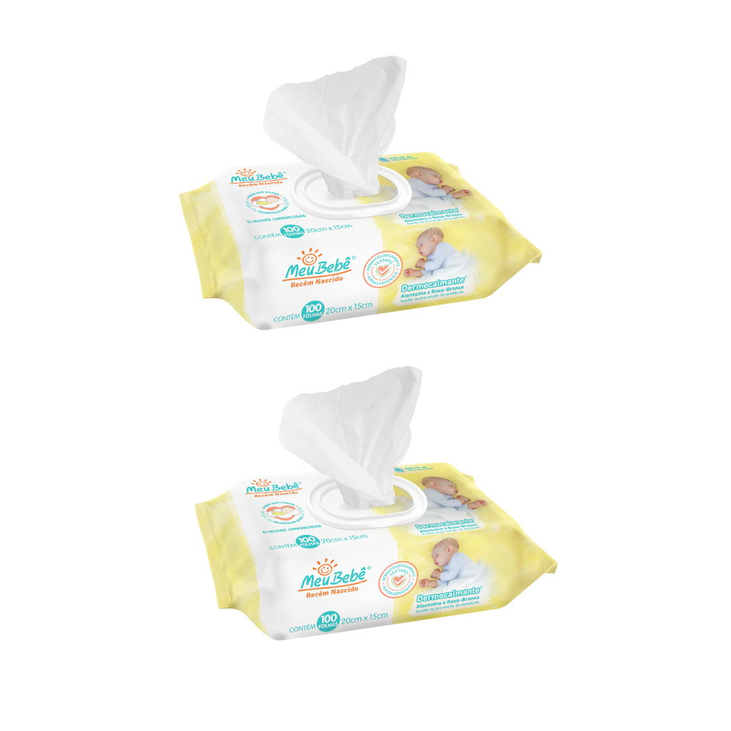 Kit 2 Toalha Umedecida Meu Bebê RN Dermocalmante 100und em Oferta na Shopee