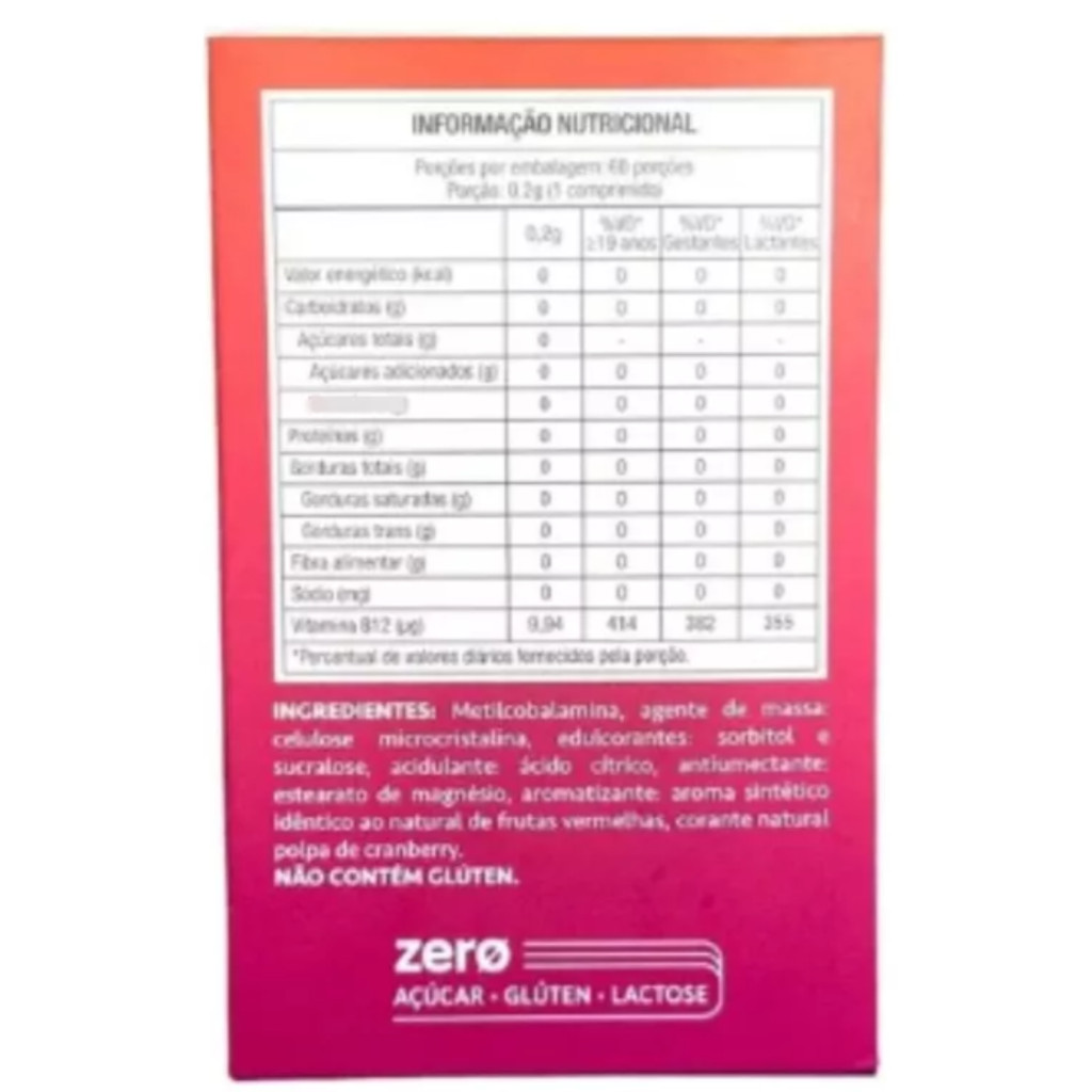 Kit 2x Vitamina B12 Metilcobalamina Mastigáveis 60 Comp