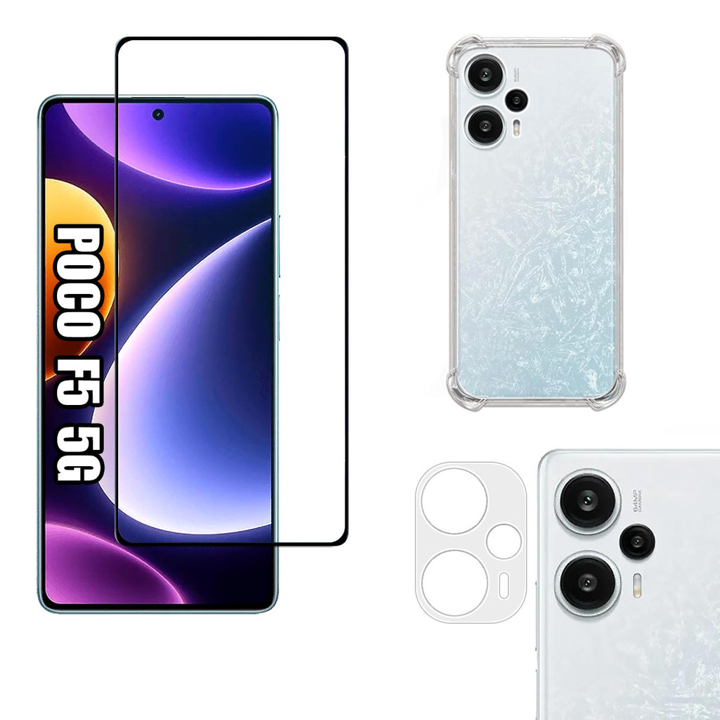 KIT Para Xiaomi Poco F5 5G | Película de Vidro 3D - Capa Capinha Anti Shock - Película Câmera 3D
