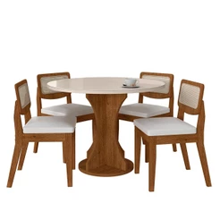 Mesa Com 4 Cadeiras Redonda C/vidro Santorini Fre/off/corino Bco - M.a