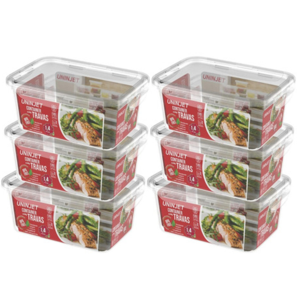 Kit 6 Pote Plástico Container Trava Moderno Pratico 1400ml