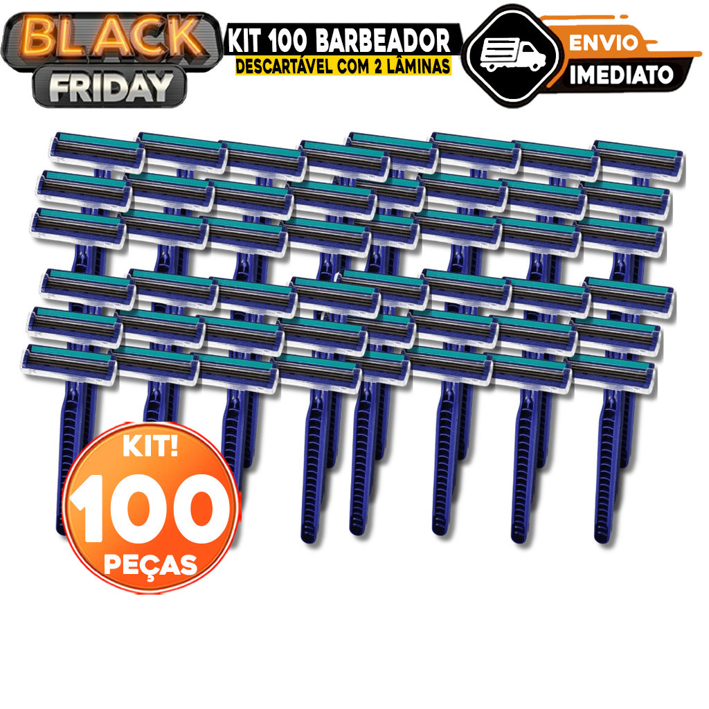 Kit 100 Barbeador Descartável de Alta Precisão Aparelhos de Barbear com 2 Lâminas e Fita Lubrificante Azul