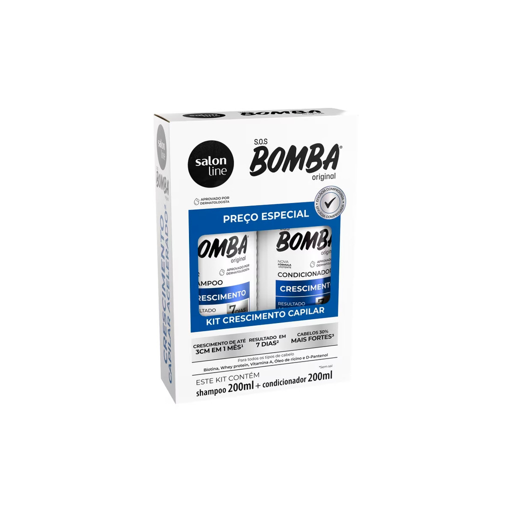 Kit Salon Line SOS Bomba Crescimento Capilar Fortalecedor Vegano Shampoo 200ml + Condicionador 200ml