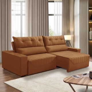Sofá Retrátil e Reclinável 5 Lugares 3,00m Antonella Veludo Terracota Adonai Estofados em Oferta na Shopee