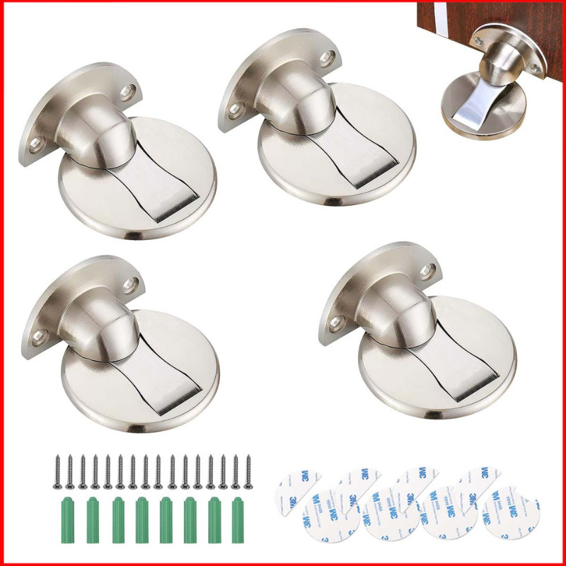Prendedor Porta Magnético Kit 4 Inox Cromado Escovado com Adesivo 3M e Parafusos–Fixação Sem Furo e Proteção Anti‑batida