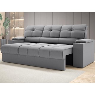 Sofá com Porta Copos Retrátil e Reclinável Tom 2,05m Velosuede - NETSOFAS em Oferta na Shopee