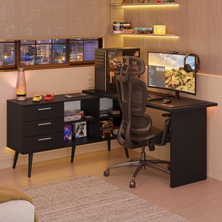 Escrivaninha Em L Mesa Para Computador Gamer 3 Gavetas Lisboa Madesa