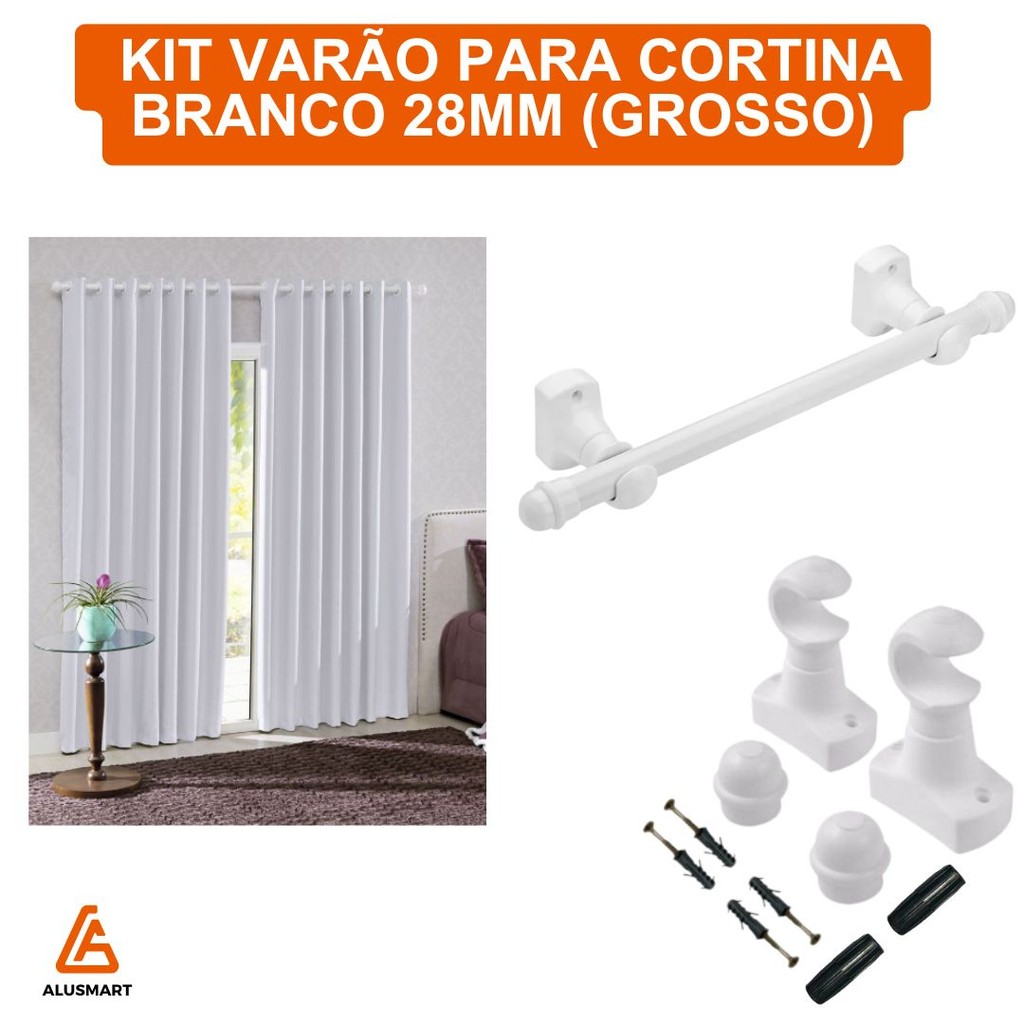 Varão de Cortina 28mm (grosso) Vários Tamanhos -  BRANCO Alumínio (completo) em Oferta na Shopee