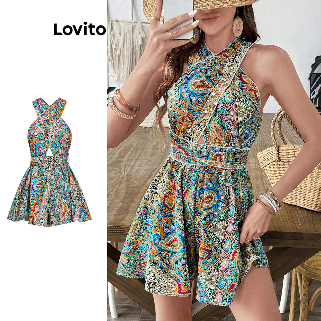 Lovito Macacão casual com estampa tribal para mulheres L108ED271 - Women Clothes