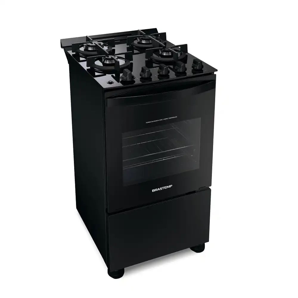 Fogão de Piso Brastemp 4 Bocas c/mesa de vidro e grades duplas de ferro fundido Preto BFO4VAE Bivolt - Home Appliances
