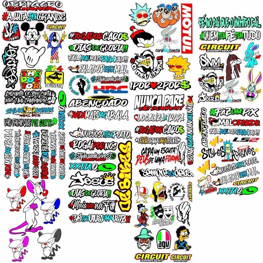 CARTELA DE ADESIVOS CARRO, MOTO, BIKE, SKATE. em Oferta na Shopee