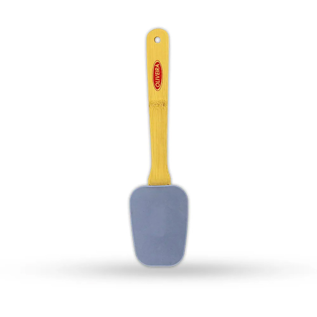 Espátula Silicone Quadrada Cabo Bambu Azul Alumínio Utensílio Cozinha Oliveira