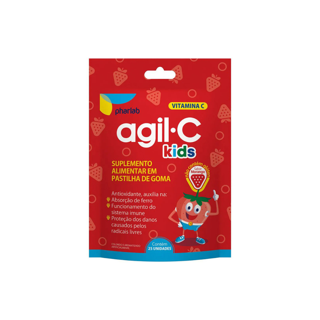 Agil C Kids Morango 25 Gomas em Oferta na Shopee