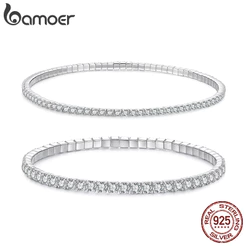 Pulseira De Prata Esterlina 925 Bamoer Luxo Zircão 16 E 18 CM Joias Extensíveis Presentes Para Mulheres