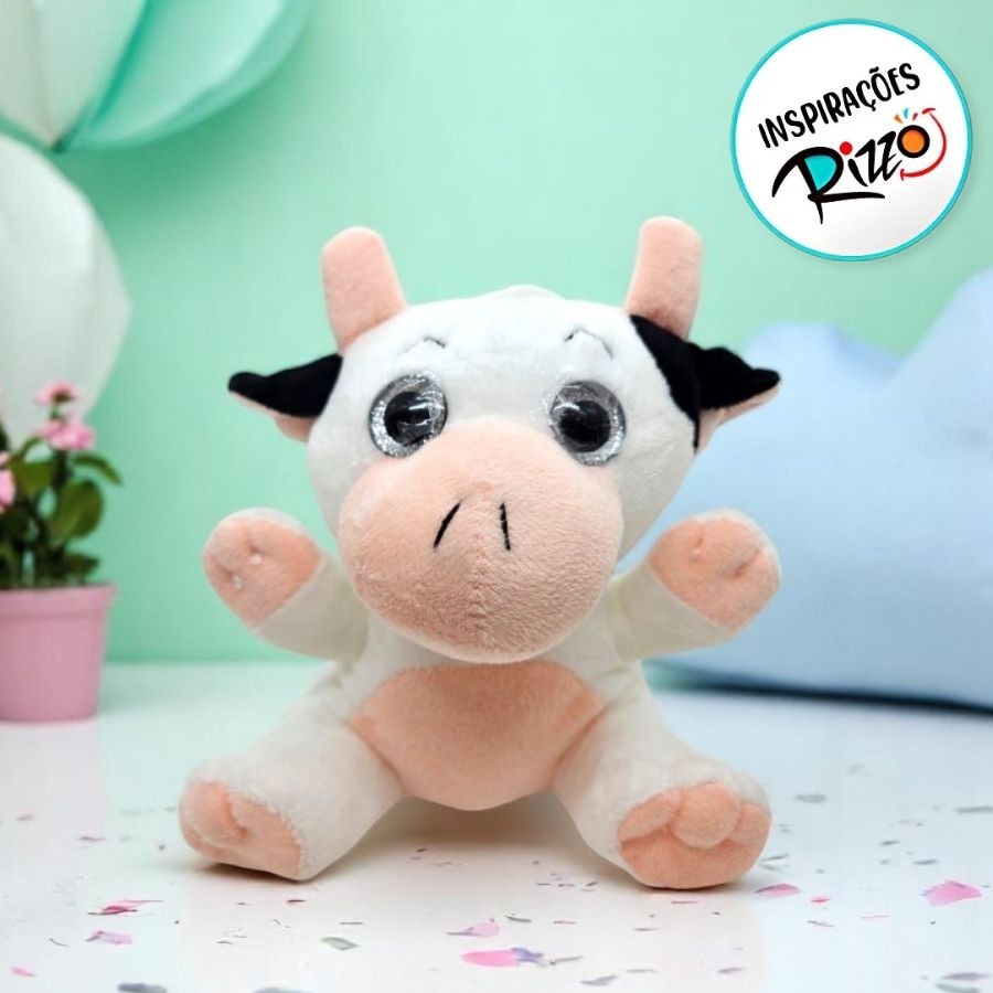 Vaca De Pelúcia - Branca e Rosa - 15,5cm - 1 unidade - Rizzo