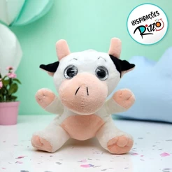 Vaca De Pelúcia - Branca e Rosa - 15,5cm - 1 unidade - Rizzo
