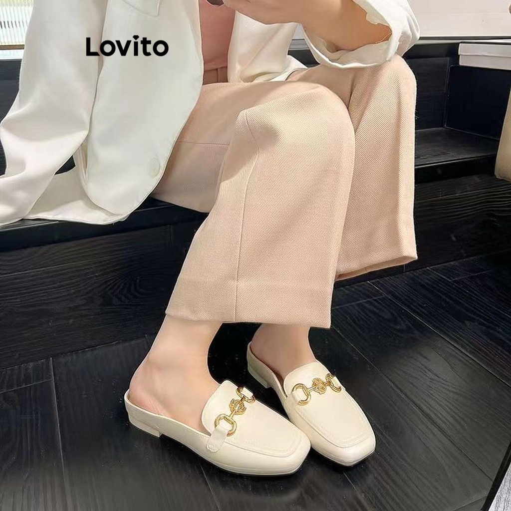 Lovito Vintage simples Retro Wear elegante cabeça quadrada mocassins para mulher LFA74246 - Women Shoes