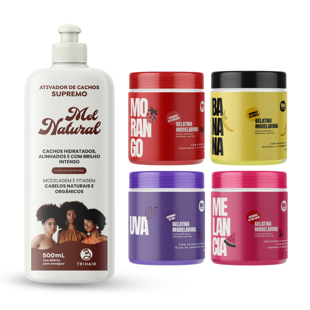 Kit Ativador de Cachos Mel Natural 500ml + Gelatina de Fruta Biovegetais