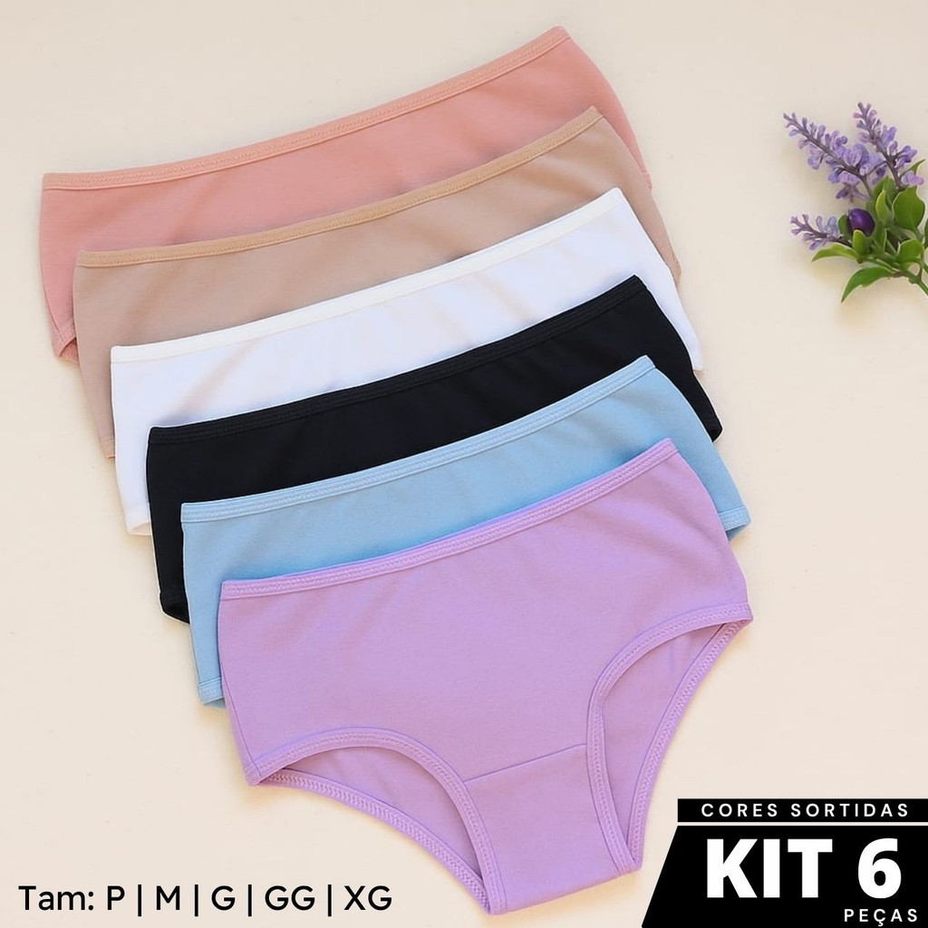 Kit 6 Calcinha Algodão Infantil Juvenil Básica Usar Uniforme Dia a Dia Menina Juju Cor Sortida Lisa em Oferta na Shopee
