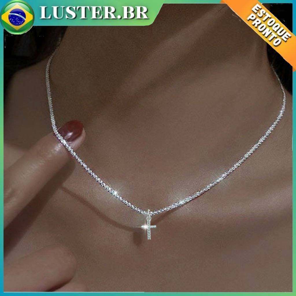 Hip Hop Feminino Colar Estrelado Mini Cruz Design Tudo Combinando Brilhante Piscando Corrente Colar Para Jóias Femininas