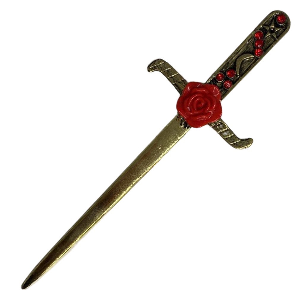 Athame Metal Dourado Envelhecido Rosa Vermelha 16,50 cm