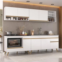 Armário de Cozinha Modulada Compacta 4 Pçs com Balcão para Cooktop Veneza Multimóveis MP2261