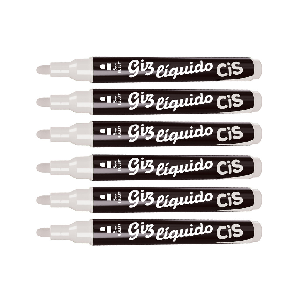 Kit Caneta Marcador Giz Líquido Cis Branco 5mm Com 6 Unidades
