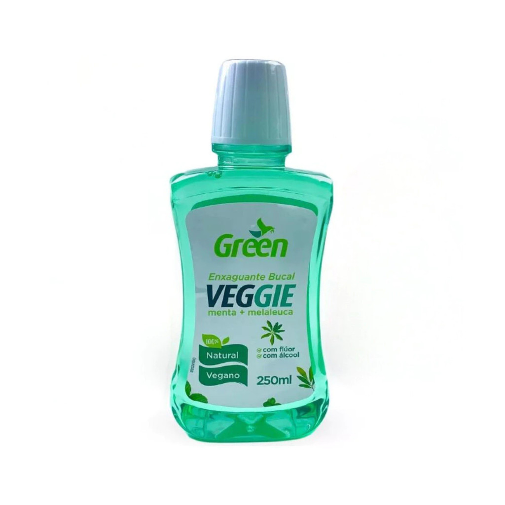 Enxaguante Bucal Vegano 250 Ml Green - Bom Hálito Veggie Adulto Vegano e Natural Menta e Melaleuca