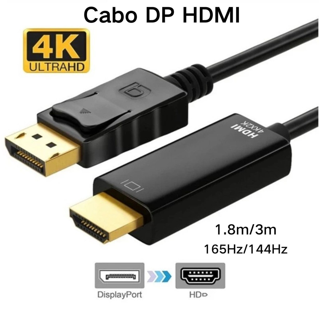 Cabo Displayport Para Hdtv e Dp 4K 165Hz/144Hz Para Hdtv 1,8m / 3m em Oferta na Shopee