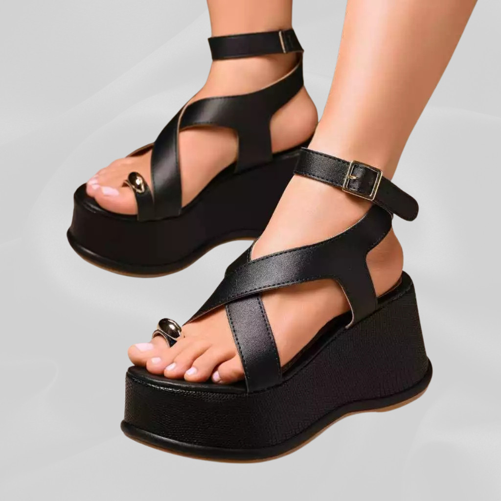 Anabela Feminina Plataforma Alta Preta Confortável Promoção De Lançamento