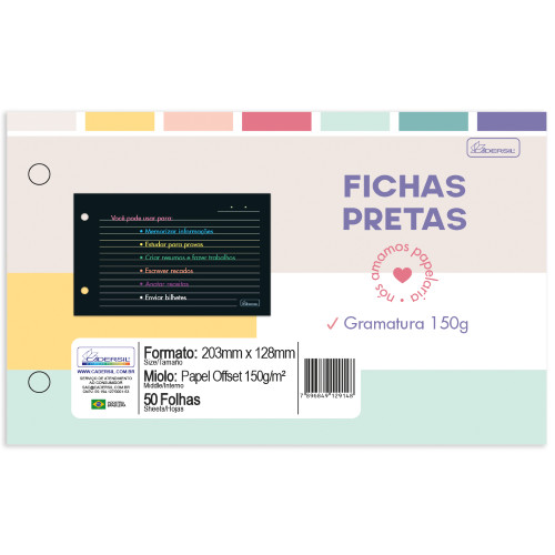 Refil Mini Caderno Argolado Fichas Pretas/Pauta Color