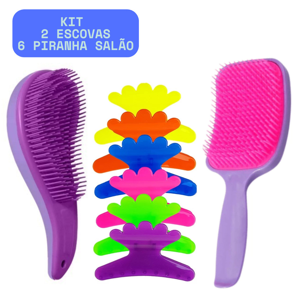 Kit Escova Raquete + Escova Magica + 6 Piranha Cabelo Salão em Oferta na Shopee