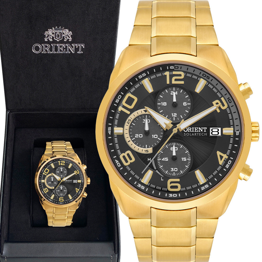 Relógio Orient Solartech Masculino Luxo Dourado Cronógrafo