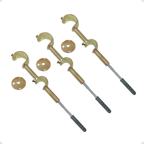 Kit 3 Unid Suporte Varão Comum Duplo Parede 19/28mm Dourado Ilhós Argola Comum Cortina