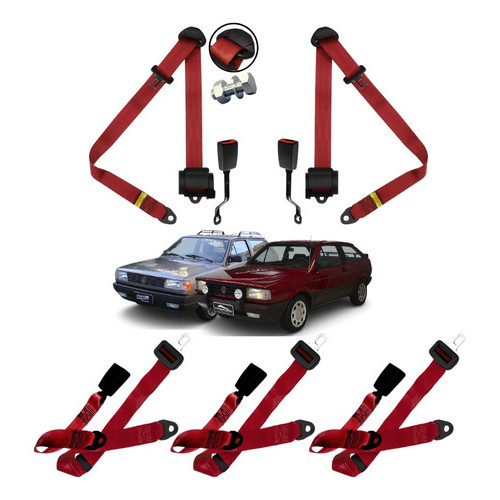 Kit Cintos Segurança Gol Quadrado 5 Lugar Parati Vermelho X