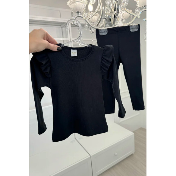 Conjunto Infantil Canelado Preto em Oferta na Shopee