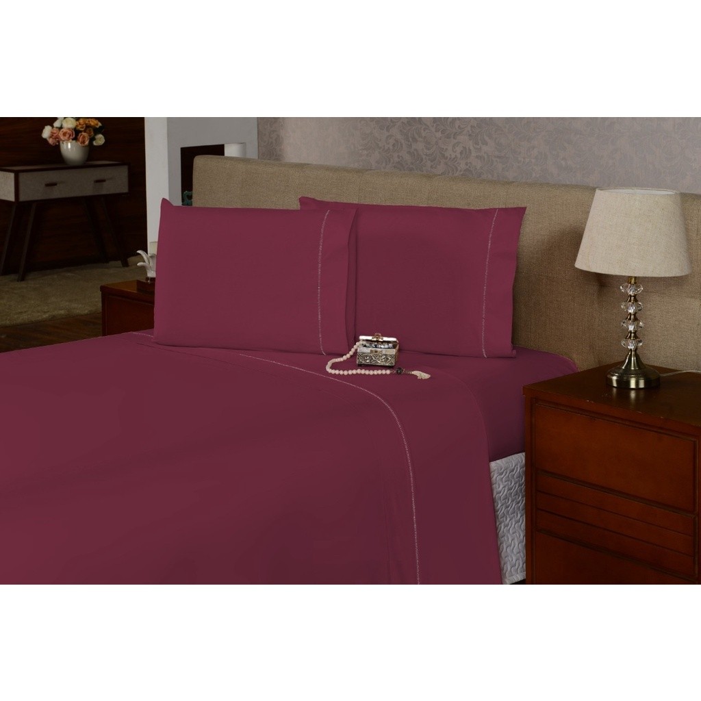 Lençol De Cama Casal  de CIMA com Acabamento Ponto Palito – Percal Flex 400 Fios Premium