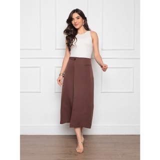 W167 Saia Midi feminina Detalhe lateral Bolso falso ziper atrás