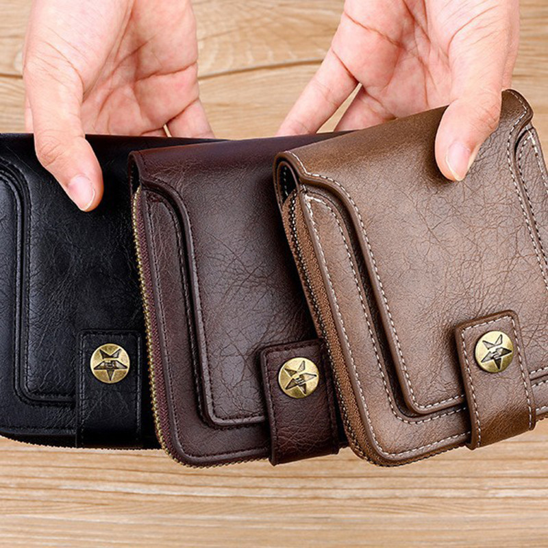 Novo Ccarteira De Couro Multifuncional Masculina Porta-Cartões Com Fecho De Ziper em Oferta na Shopee