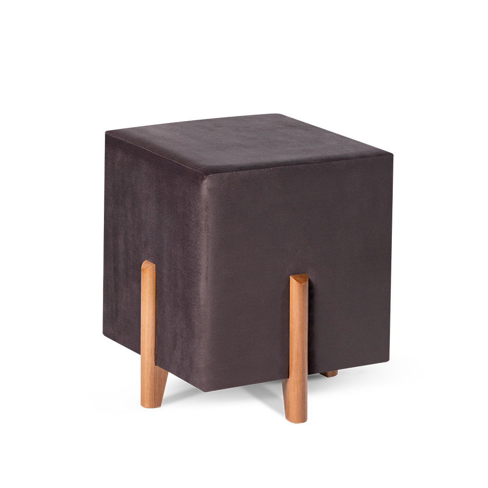 Puff decorativo quadrado em suede na cor Marrom