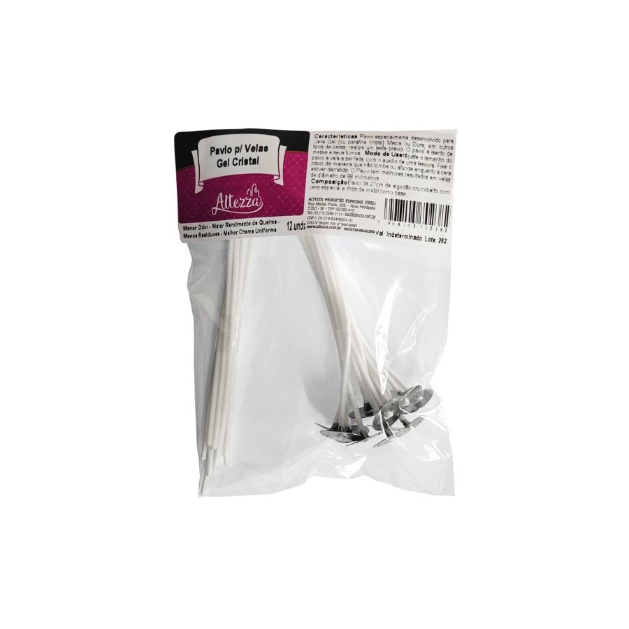 Pavio para Velas de Gel Cristal - 21cm - 12 unidades - Rizzo