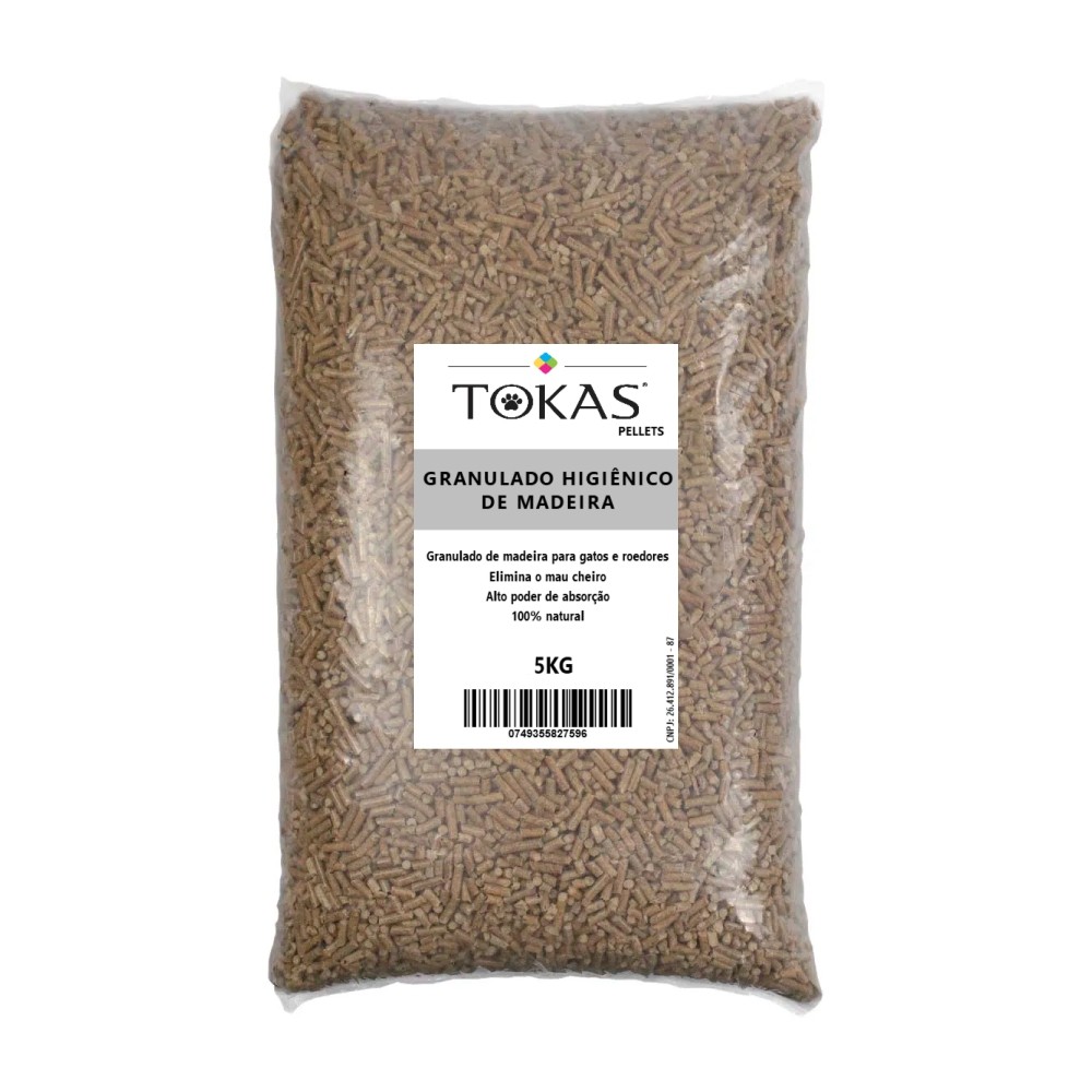 Granulado Higiênico de Madeira para Gatos 5kg Tokas Pellets