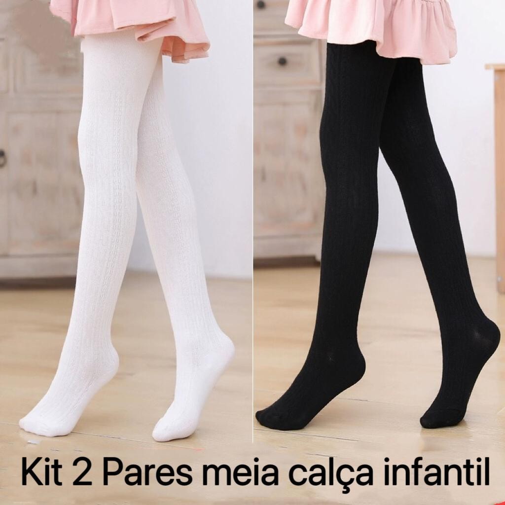 Kit 2 Pares Meia calça infantil Frio Inverno Para Bebê Menina Preto e Branco e colorido e estanpa 1-14 anos em Oferta na Shopee