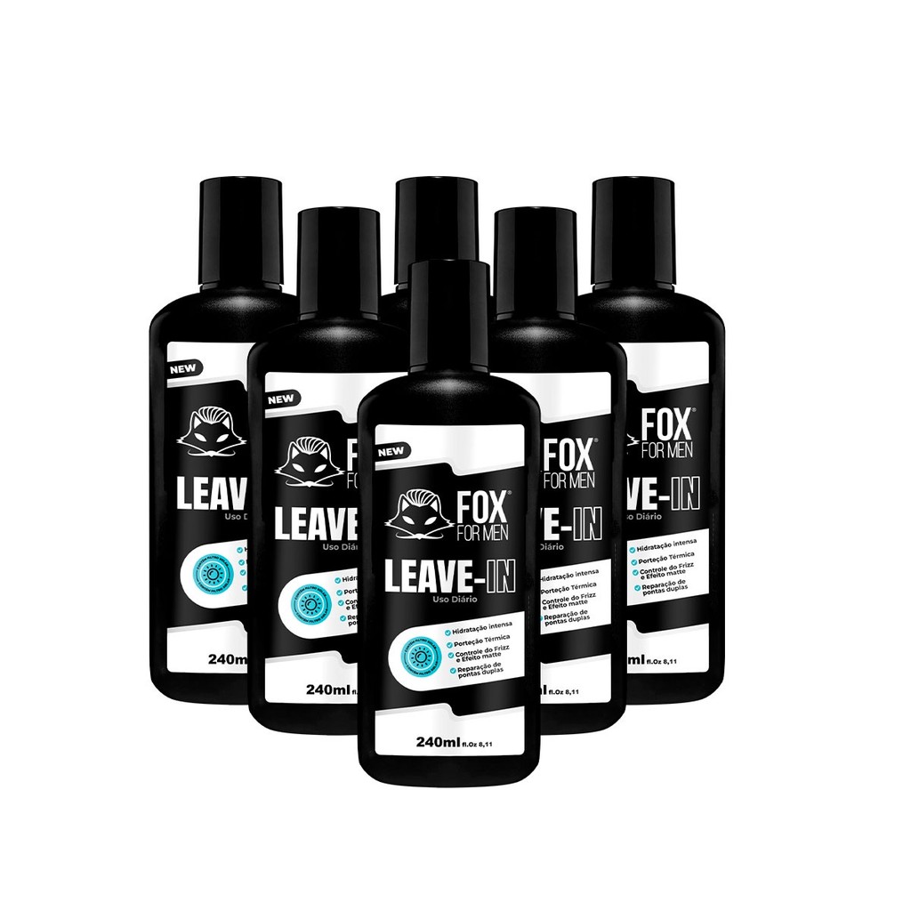Kit 6 Leave-in 240ml Fox For Men Queratina Proteção UV Controle Frizz Atacado