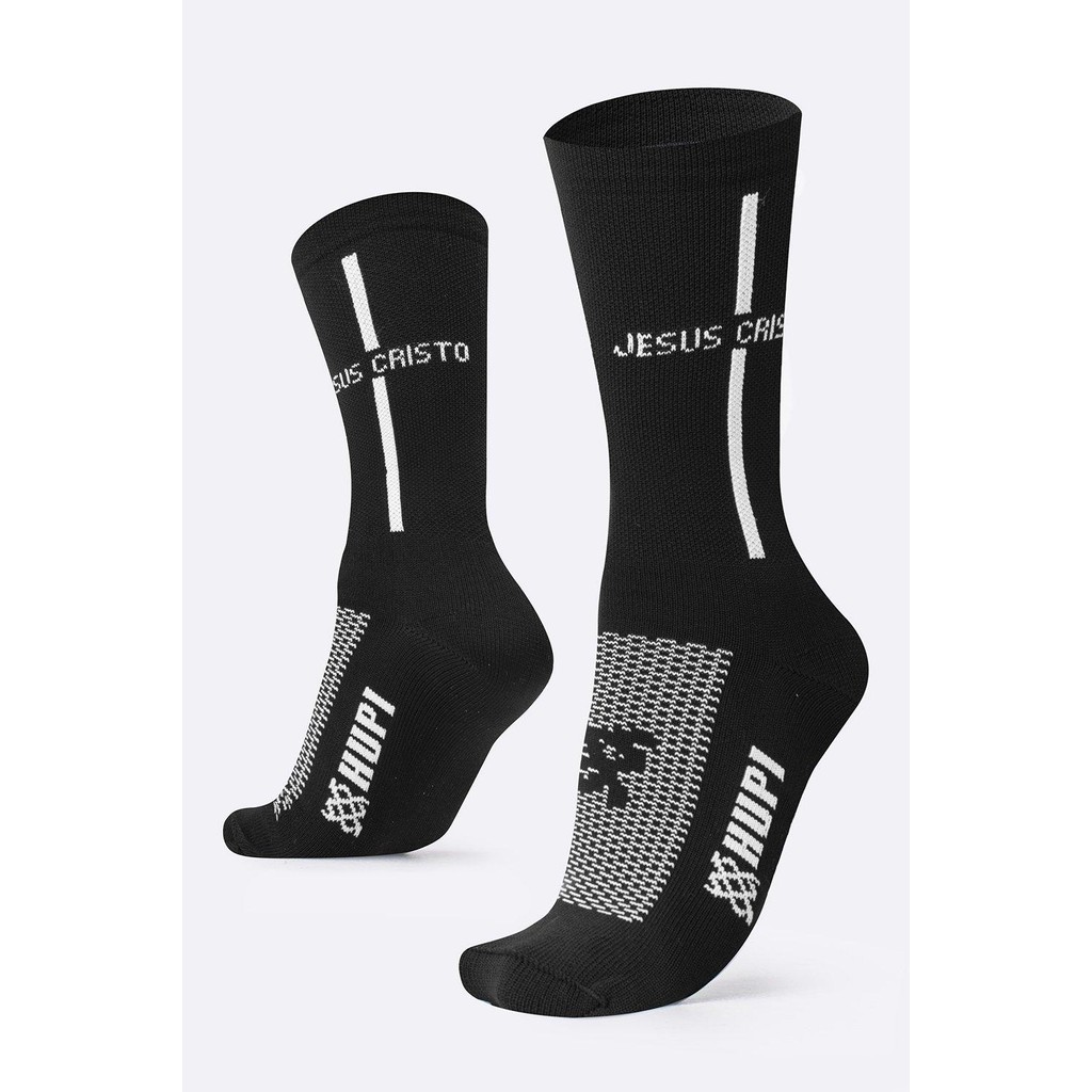 Meia Esportiva HUPI Jesus Cristo Cano Médio 1 Par, Cor: Preto/Branco, Tamanho Plus 42 a 46