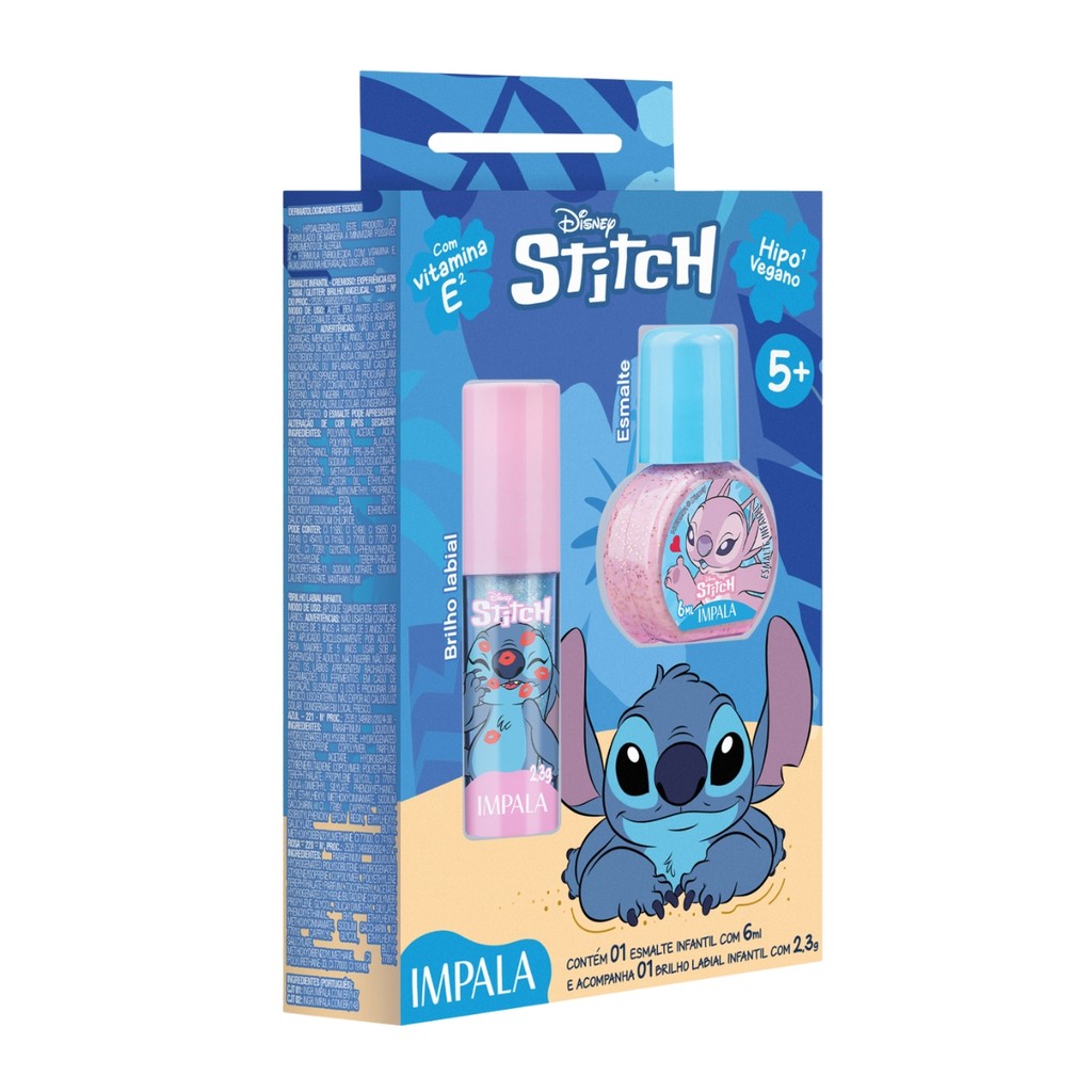 Kit Esmalte Angel Impala Brilho Labial Stitch Kids Disney - Beauty