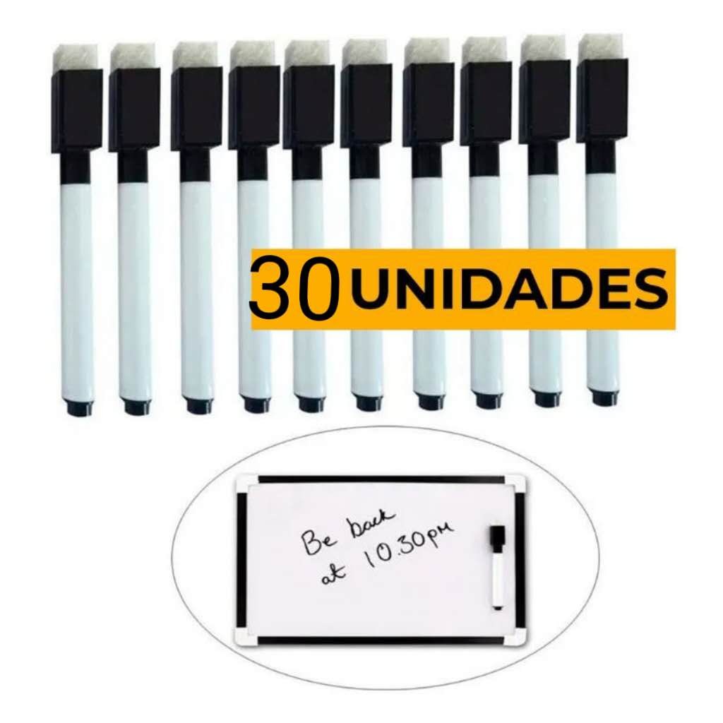 30 Canetas Para Quadro Branco Com Apagador e Imã- Tinta Preta Ou Colorida em Oferta na Shopee