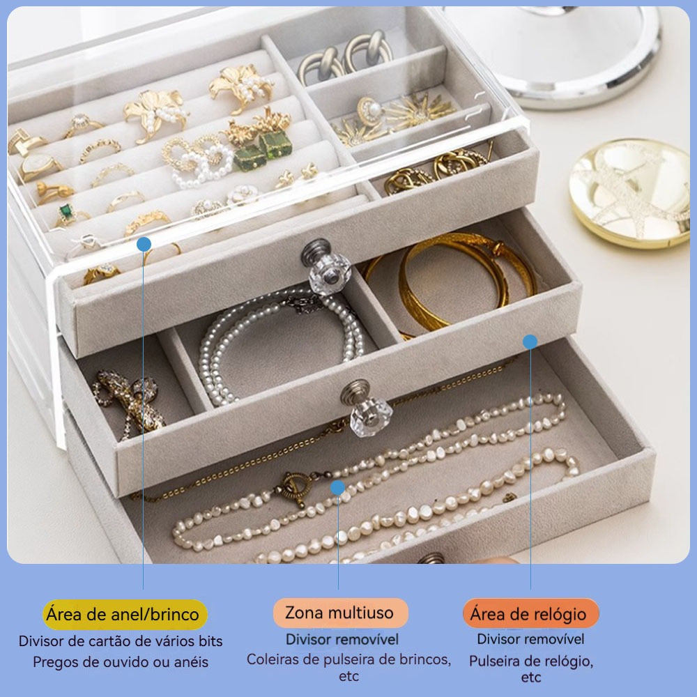 Caixa/Estojo De Armazenamento De Jóias/Joias/Colares/Anéis/Flanela De Três Camadas/3