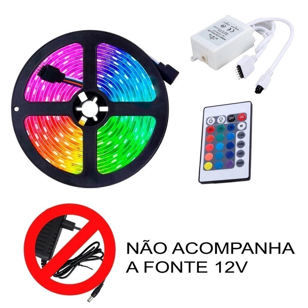 Fita Led Rgb 3528 5m 300 Leds À Prova D'água + Controle Decoração Sanca - Super Led yihanStore